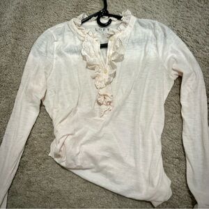 LOFT Women's White Ruffle Blouse